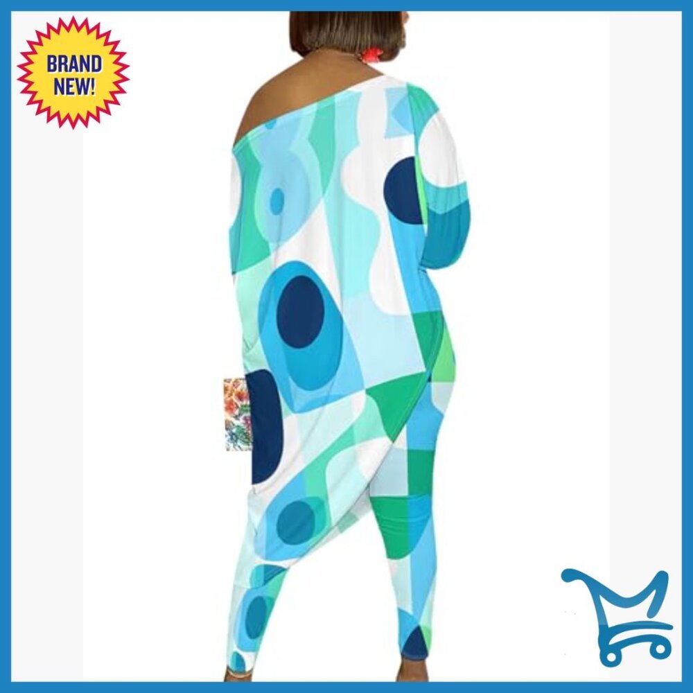 Women's 3/4 Sleeve Printed Sweatshirt Set with Bodycon Leggings Medium - Picture 2 of 5